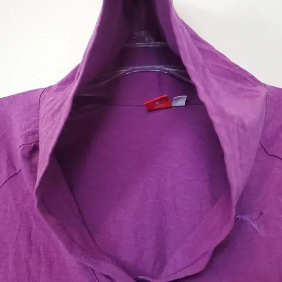 Puma Hoodie Lightweight Womens Medium Raglan Sleeves Pullover V Neck Dark Pink - Picture 7 of 15